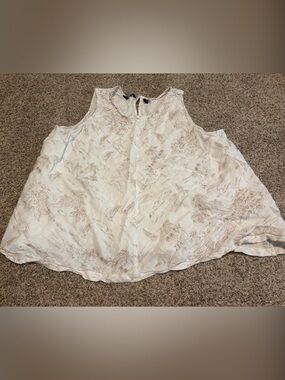 Lands' End Cream and Light Brown Printed Tank Top